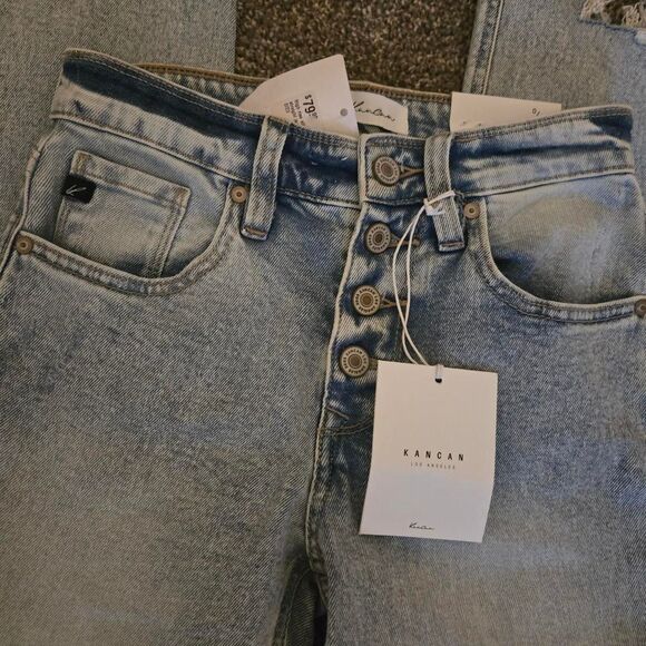 Women's Kancan High Rise Slim Straight Raw Hem Button Denim Jeans 0 NEW - Picture 6 of 8